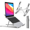 Aluminium Laptop Stand Silver & Black With Detachable Single & Dual Fan Stand For Laptop - 7 Gear To Adjust Height & Anti Slip Rubber Grip - Full Metal Body Adjustable Portable And Foldable Laptop Stand